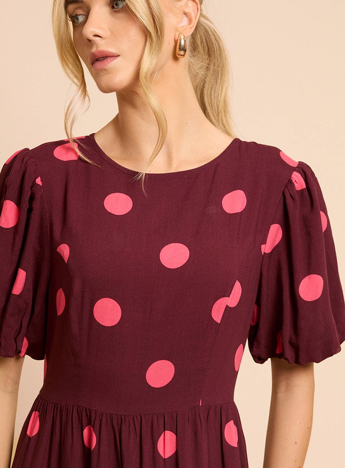 DOROTHY PERKINS Spot Puff Sleeve Dropped Waist Spot Mix Midi Dress 14 - Image 2